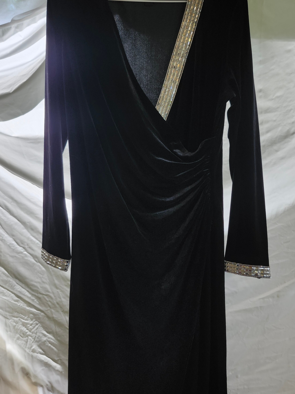 MSK Black Velvet Long Sleeve Dress with Rhinestone Trim